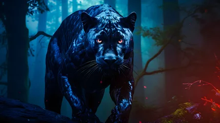 Raamstickers Black Panther Panthera Pardus in the forest background, black jaguar, jaguar panther wilderness nature © Iwankrwn