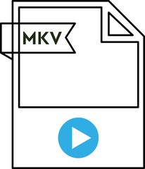 MKV File format icon  black outline and light color text