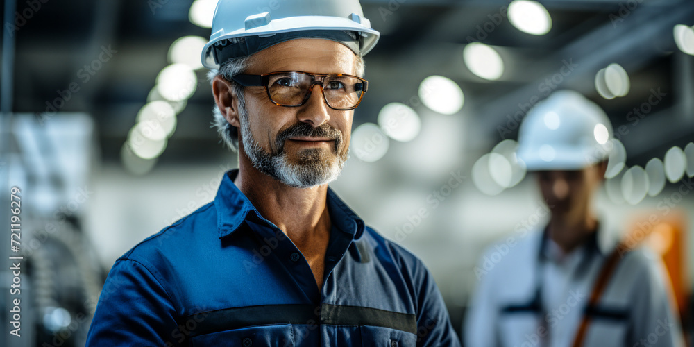 Poster portrait of an engineering manager, directing complex engineering and architectural initiatives in a
