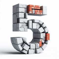 5 digit shape created from concrete and briks. AI generated illustration