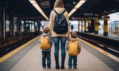 Photo of a Serene Family Strolling Along the Station Platform