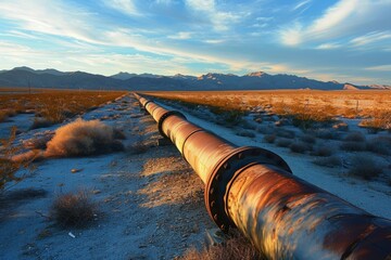 Resource Transport: Pipeline Network in California's Mojave Desert - obrazy, fototapety, plakaty
