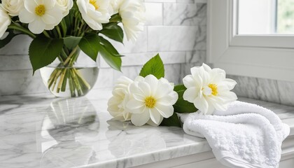 Marble Bathroom Counter with Hand Towel: A Vector Sketch