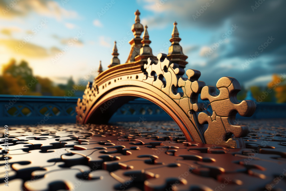 Aufkleber a bridge made of puzzle pieces, denoting the connection of different ideas and solutions. concept of