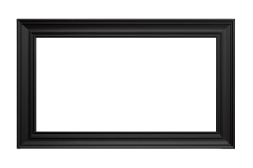 Mockup empty Black wooden horizontal picture frame on a cutout PNG transparent background