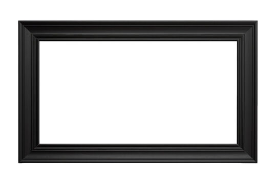 Mockup empty Black wooden horizontal picture frame on a cutout PNG transparent background