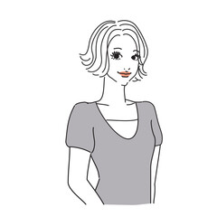 ショート巻き髪の大人っぽい女性上半身