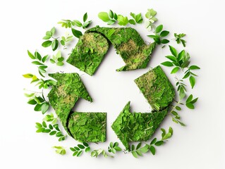 Ecological recycling symbol of green leaves on a white background