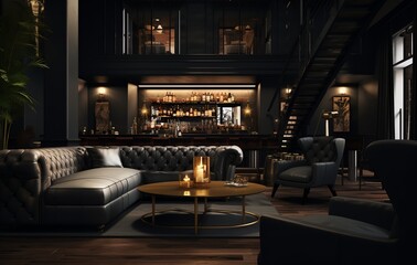 Dark lounge loft interior bar