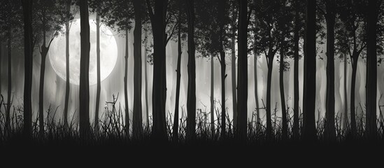 Moonlit forest silhouette.