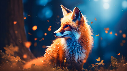 Red fox in the autumn forest. Close up portrait of a wild animal. AI Generated