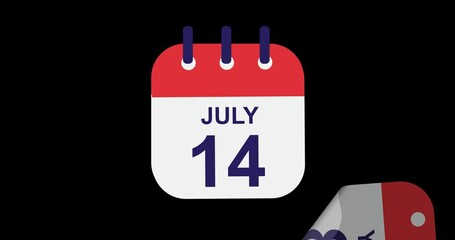 July Calendar animation with 31 days on black background. 4K video, 4k Animation. Time Running Concept. Green screen background.