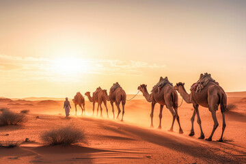 Fototapeta na wymiar Camel caravan in the desert