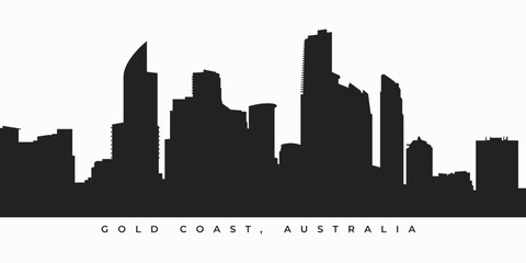 Gold Coast city skyline silhouette - obrazy, fototapety, plakaty