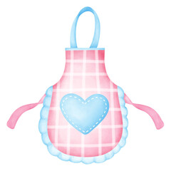 A cute pink apron with a blue heart pocket