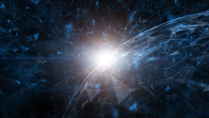 Artistic sunny globe in digital computer cyberspace illustration.