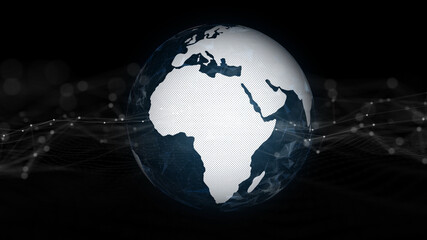 Digital Earth globe planet with digital lines and dots illustration background.
