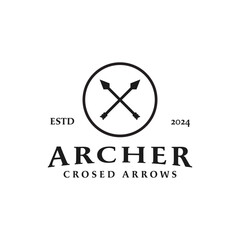 Vintage Crossed Arrows for Archer Hunting Label Stamp Logo Design Concept Vector Illustration