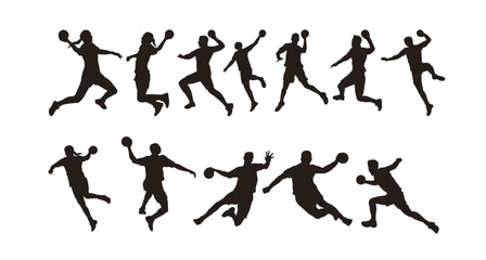 Silhouette Of Handball Player, great set collection clip art Silhouette , Black vector illustration on white background.