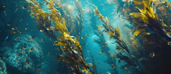 Kelp and coast viewed from above and below. - obrazy, fototapety, plakaty