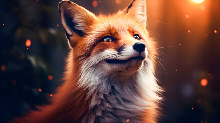 Obraz premium Red fox in the autumn forest. Close up portrait of a wild animal. AI Generated