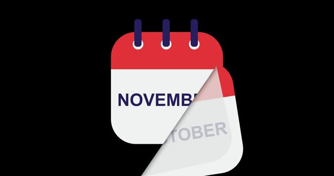 Calendar animation on black background, year calendar. Time Running Concept. 4k Animation. Isolated
