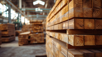 Stacks of wood in a clean warehouse environment.