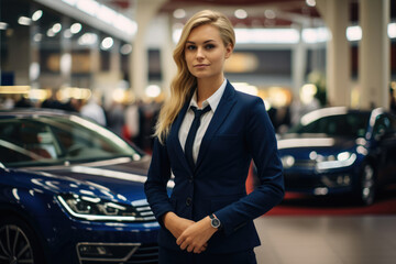 Woman sales manager in a car store