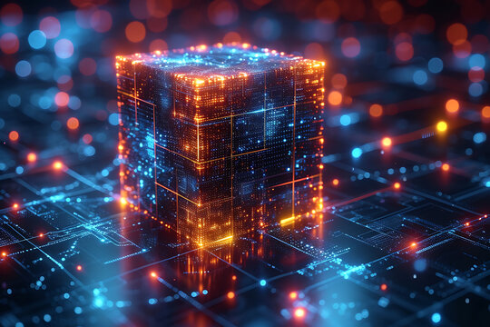 blockchain cube, lines symbolizing the simplicity and security of distributed trust networks