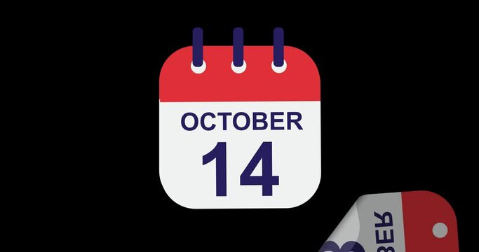 October calendar animation with 31 days on black background. 4K video, 4k Animation. Time Running Concept. Green screen background.