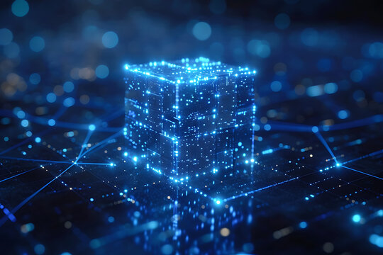 blockchain cube, lines symbolizing the simplicity and security of distributed trust networks