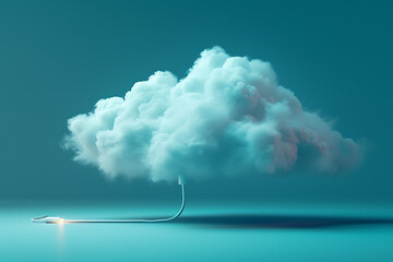 Abstract photography of a cloud with a light inside connected with a cable