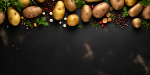 Obraz na płótnie Canvas Fresh Organic Potatoes Vegetable Photorealistic Horizontal Background Healthy Vegetarian Diet,