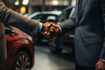 handshake on the background of a car, concept of selling, buying a car deal