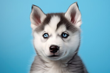 Husky puppy on blue background