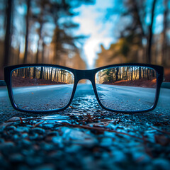 Professional photography looking through glasses, with the outside blurry