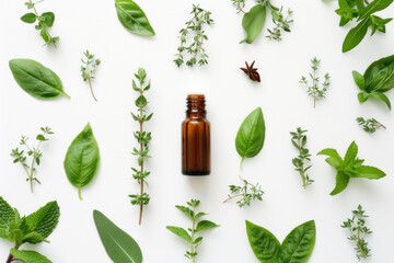 Natural herbal skincare products ingredients from top view - obrazy, fototapety, plakaty