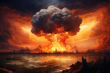 Nuclear bomb explosion, apocalypse, end of the world concept - obrazy, fototapety, plakaty