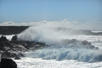 Waves of the Atlantic Ocean along the west coast of Spanish island Lanzarote
