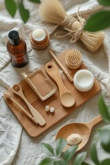Obraz na płótnie Canvas Beauty treatments concept Home beauty essentials and home self care concept