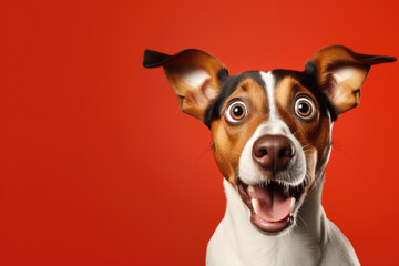 Shocked dog with open mouth. Copy space for text