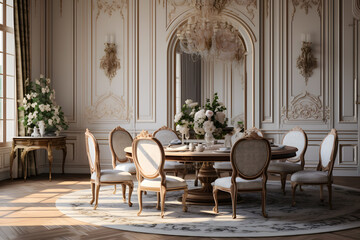 Formal dining room in a French manor house - obrazy, fototapety, plakaty