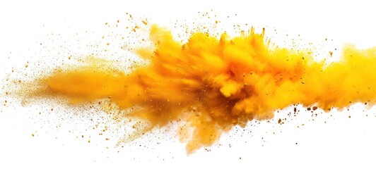 Abstract powder splatted background,Freeze motion of yellow powder exploding, throwing orange dust on white background. - obrazy, fototapety, plakaty
