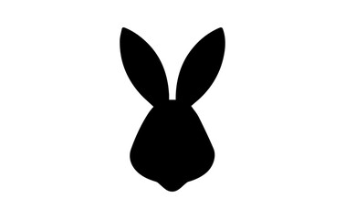 Silhouette of rabbit head. Easter Bunny. Isolated on white background. Cute animal. A simple black icon of hare. Ideal for logo, emblem, pictogram, print, design element for greeting card, invitation