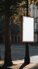 White poster, billboard mock up in London, summer weather