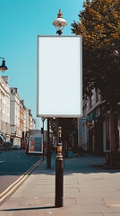 White poster, billboard mock up in London, summer weather
