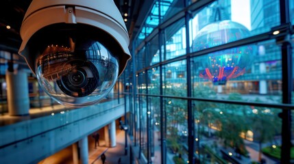 Fototapeta premium Close-up of modern CCTV camera on the wall of an industrial building