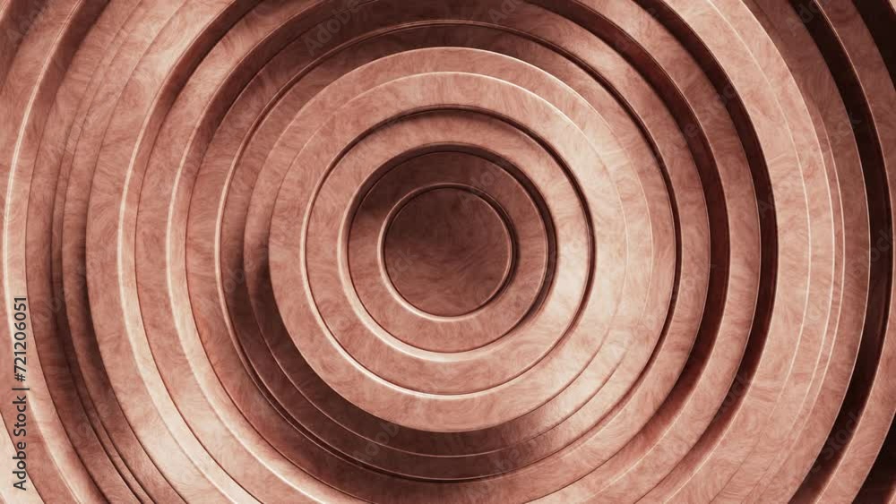 Aufkleber realistic abstract looping 3d animation of the moving textured polished wood rings radial pattern re