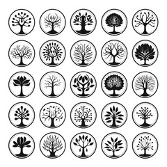 set of icons with various trees