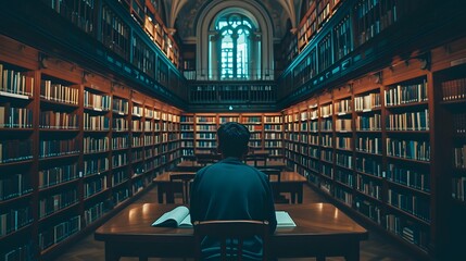 inspiring image of a student studying in a library, symbolizing the pursuit of knowledge and education